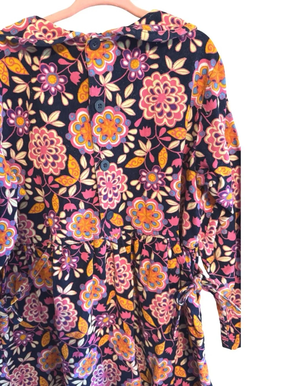 Hanna Andersson Girls Corduroy Floral Dress Size 130 (US 8) Purple Long Sleeve